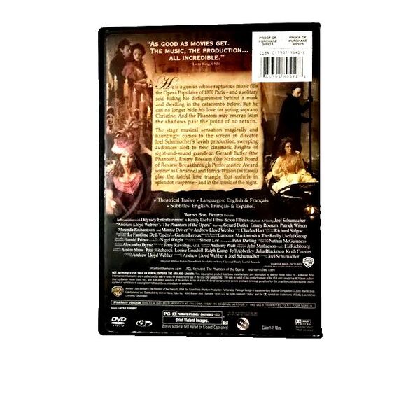 The Phantom of the Opera DVD 2005 Movie PG 13 Drama Suspense Gerard Butler - Picture 2 of 3